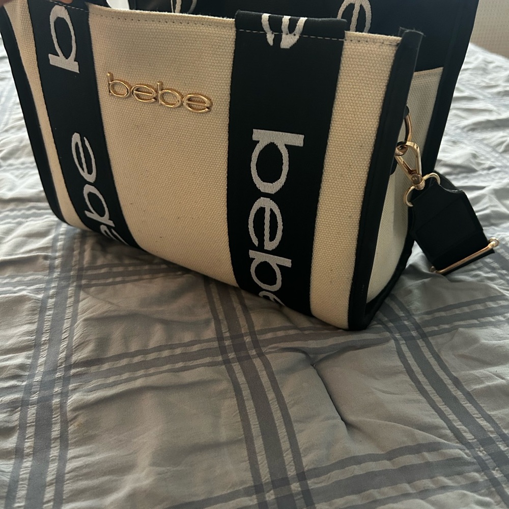 Bebe Black and Cream Tote Bag
